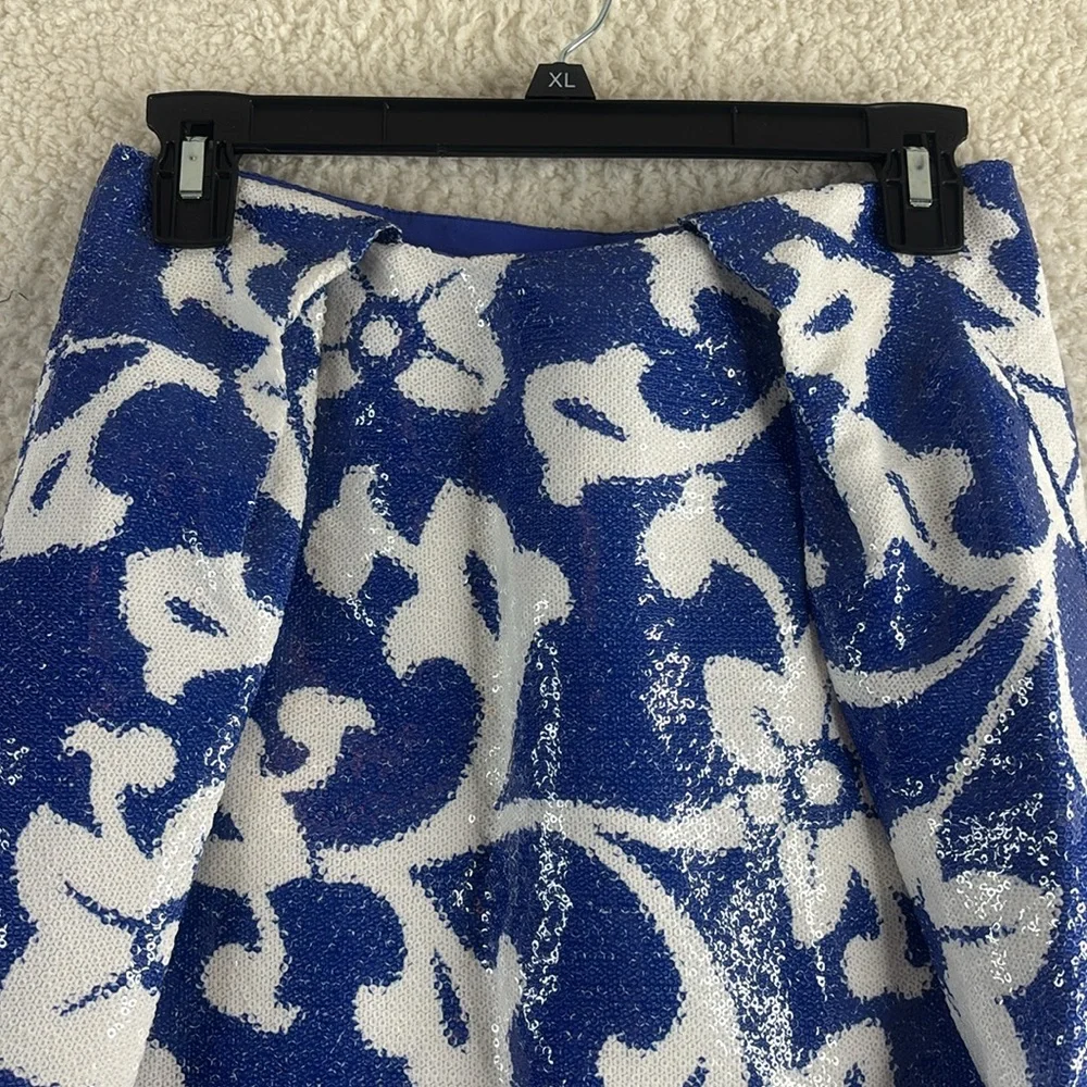 NWOT Diane Von Furstenberg Womens Blue White Sequined Floral Skirt Size 0